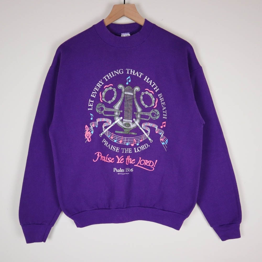Vintage 90s Jesus Sweatshirt Praise Ye The Lord Adult Large‎ 21.5x25